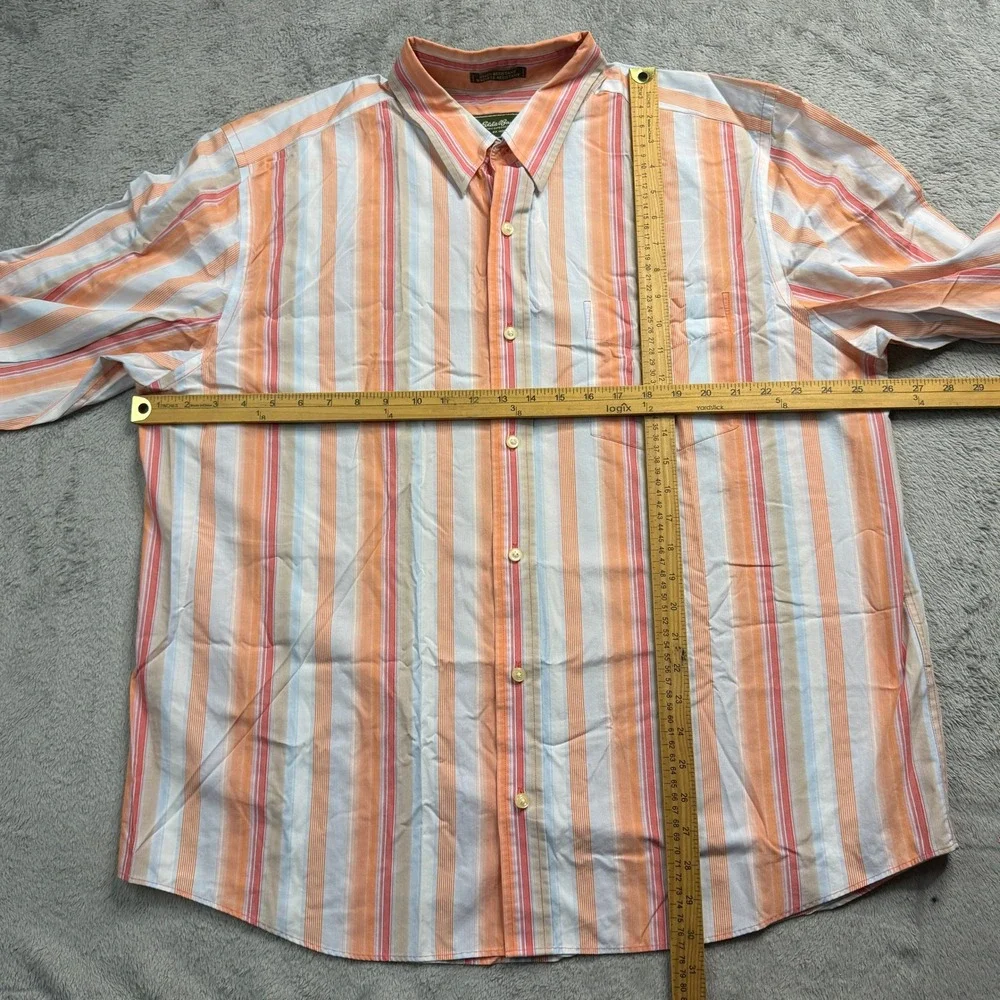 Eddie Bauer Mens XL Orange Striped Long Sleeve Button Down Stain Resistant Shirt